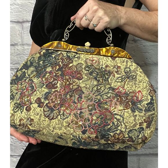 Stunning Vintage Jessica McClintock Baroque Tapestry Beaded Clutch Purse - Picture 1 of 10